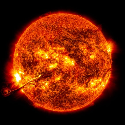 On August 31, 2012 a long filament of solar material that had been hovering in the sun's atmosphere, the corona, erupted out into space at 4:36 p.m. EDT. The coronal mass ejection, or CME, traveled at over 900 miles per second. The CME did not travel directly toward Earth, but did connect with Earth's magnetic environment, or magnetosphere, with a glancing blow. causing aurora to appear on the night of Monday, September 3.
